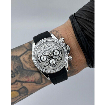 Custom Seiko Mod • Silver Diamond Tiger Daytona Quartz Chronograph • 39.5mm